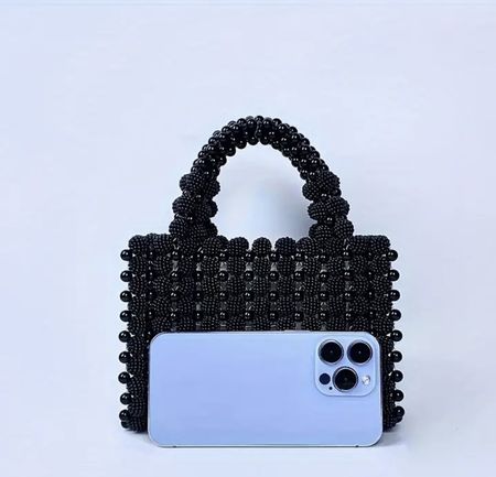 Handgemachte Perlen Handtasche, Schwarz, Top Zustand!