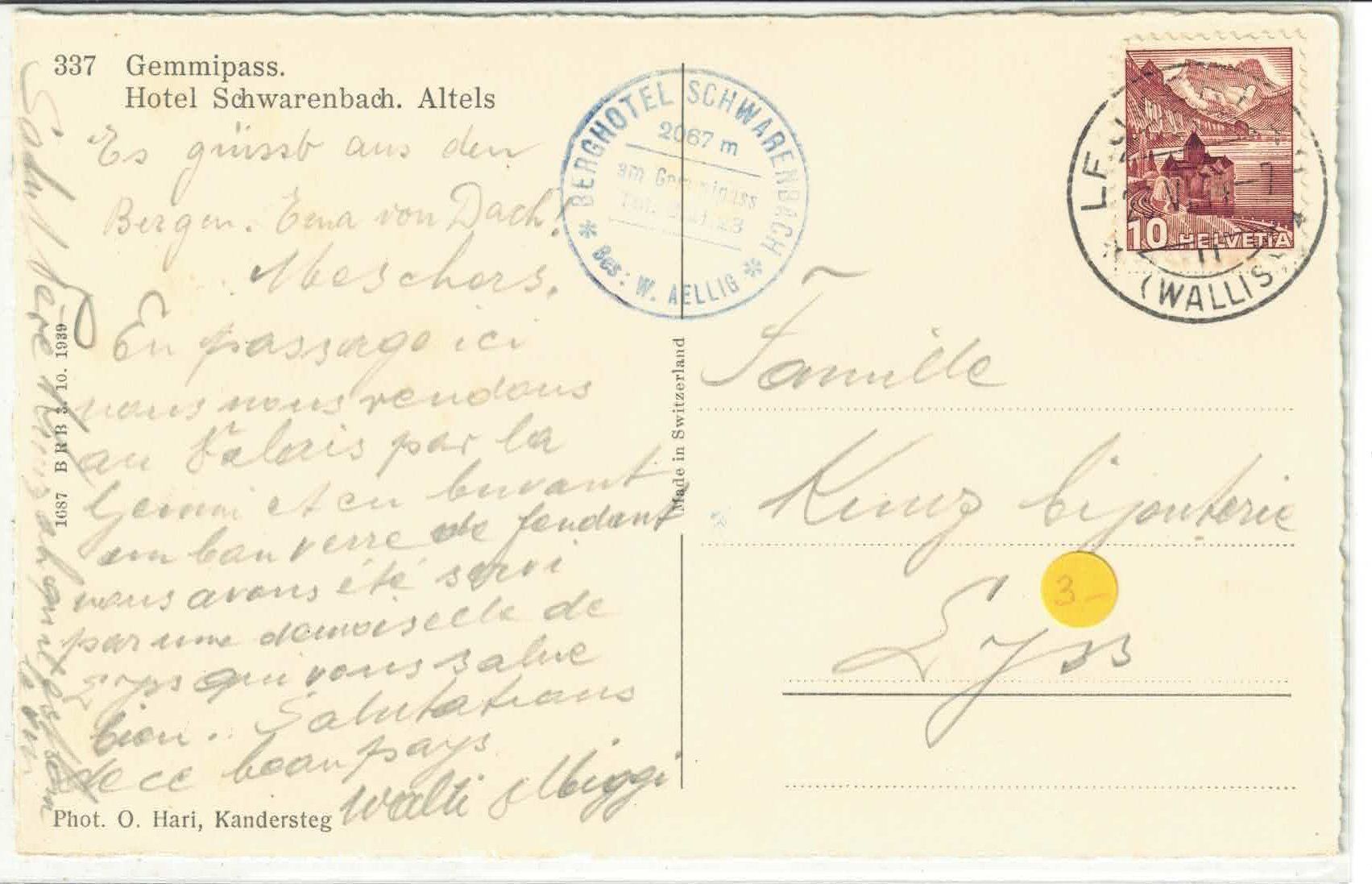 Cartoline postali: Gemmipass - Hotel Schwarenbach - Altels – Usato da Ettingen venduto da Kartenplanet 1
