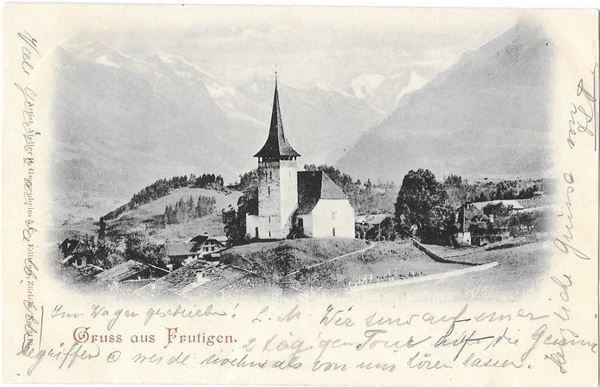 Cartoline postali: Frutigen Teilansicht mit Kirche – Usato da Olten venduto da clotaldi