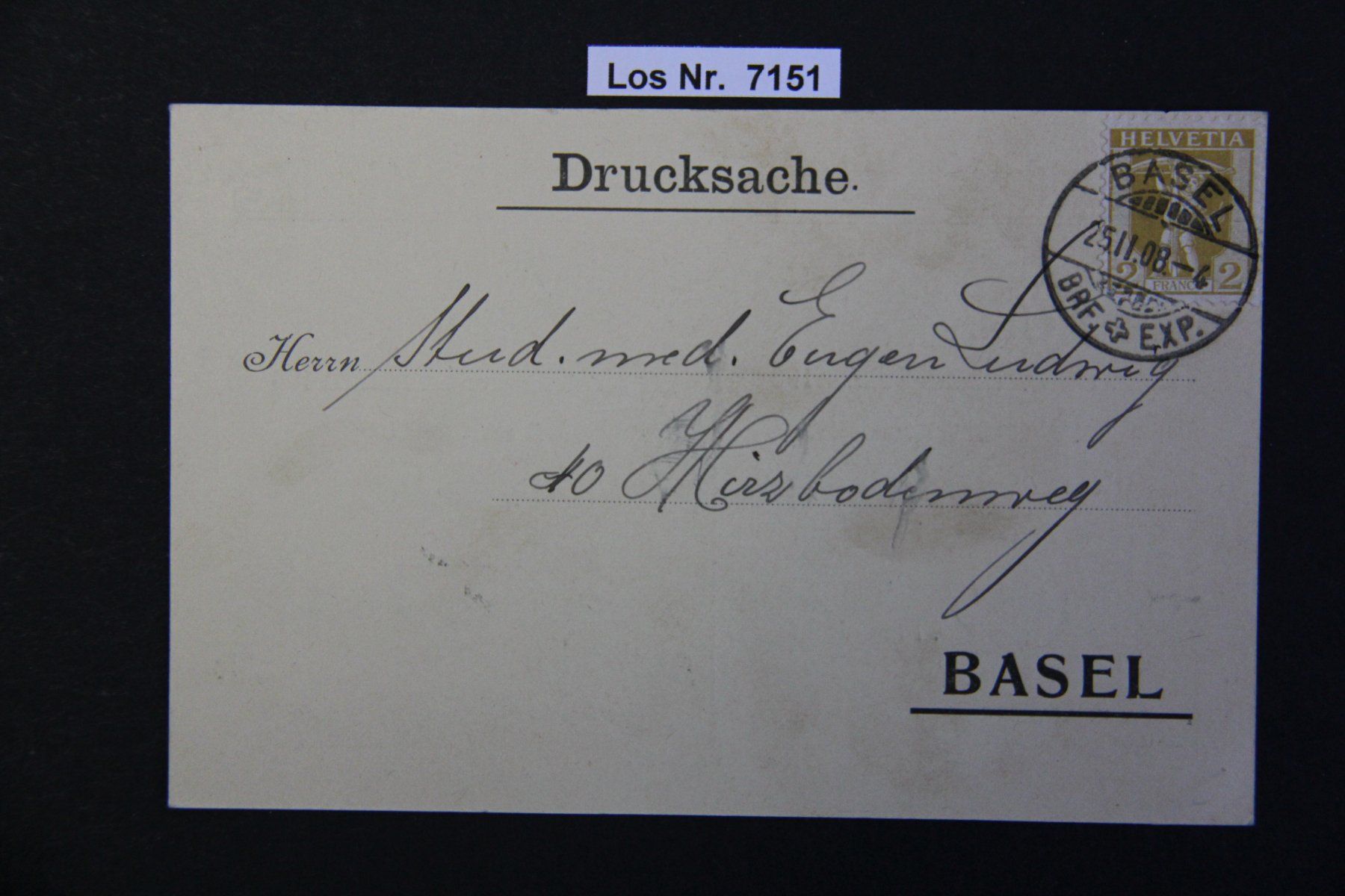 Tutti i francobolli: CH 1908 alter Beleg sauber gestempelt               Los 7151 – Usato da Volken venduto da jukon65