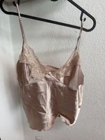 Satin Nachtwaesche Set Camisole Kimono Shorts beige Grösse M