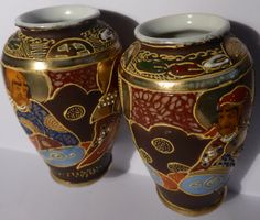 2 -SELTENE--JAPANISCHE -SATSUMA-VASEN--8 CM GROSS-ANTIQUITÄT