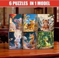 Puzzle-Magnetisch-Tiere- 6 Puzzles in einem Block-kognitiv