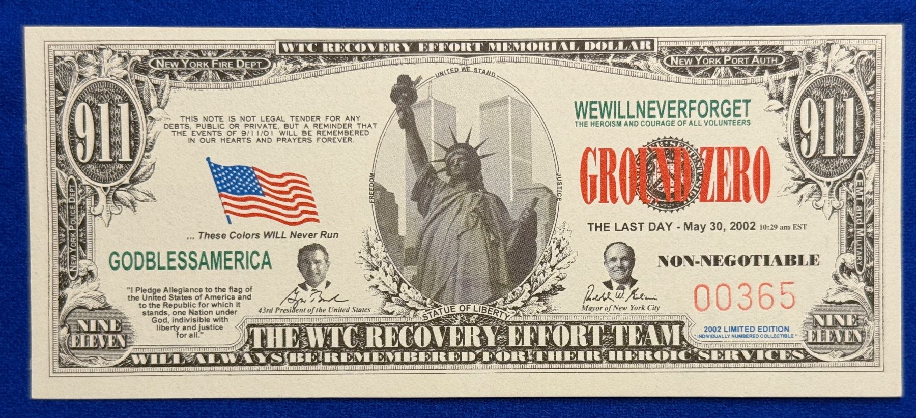 Banconote: **Gedenk Dollar 9/11 Ground Zero limitierte Auflage 2002** – Nuovo (secondo la descrizione) da Langrickenbach venduto da MeUs74