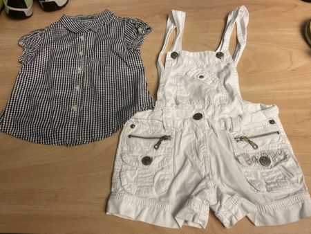 Sommer Set: Benetton Bluse + Trägershorts, Gr.92