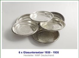6 x Glasuntersetzer versilbert 1930 - 1935
