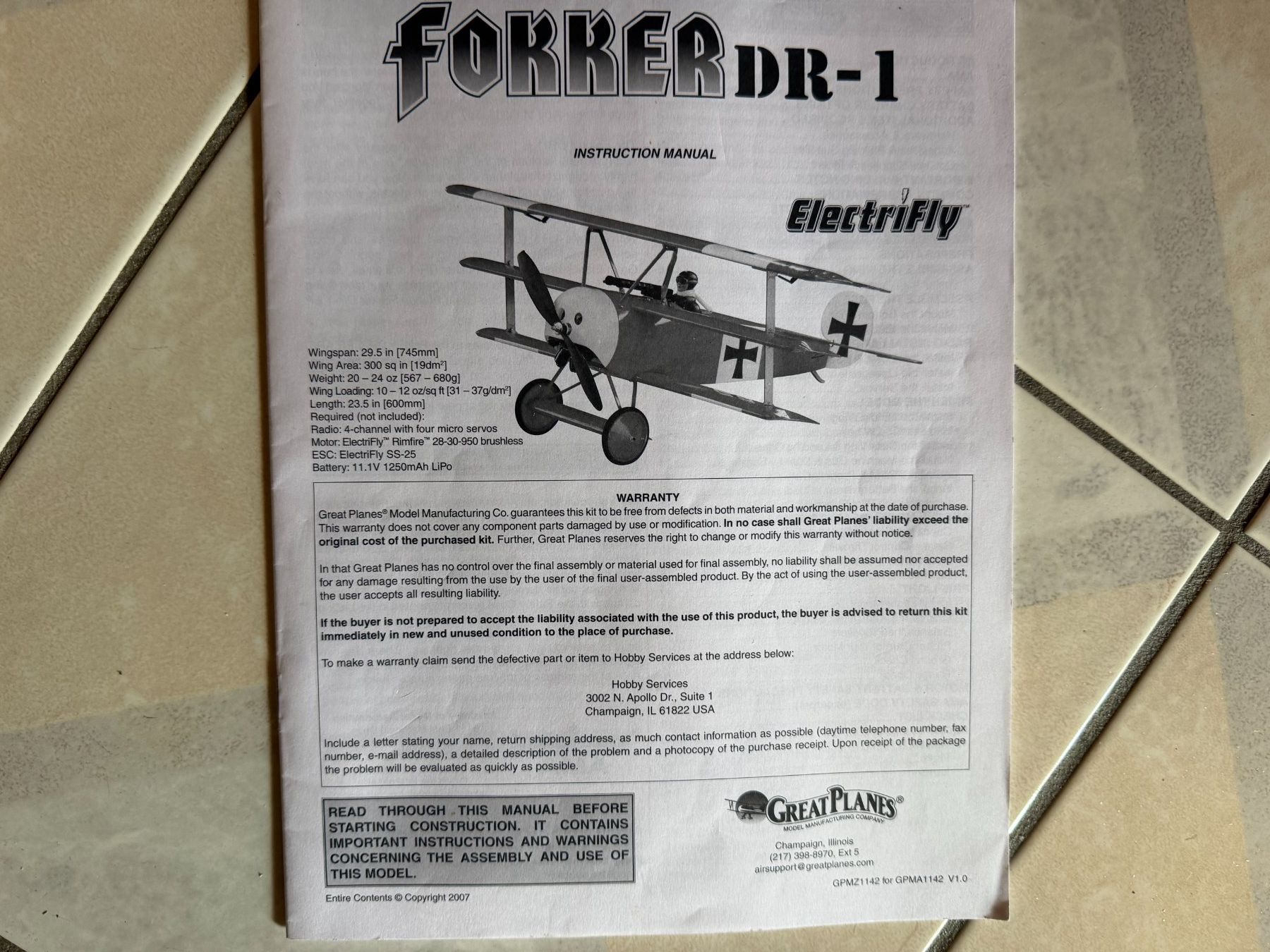 Modellismo RC: FOKKER  DR-1  DE  ELECTRIFLY – Nuovo e nell'imballaggio originale da Apples venduto da Gasscret 5