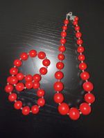 Hübsches rotes Vintage-Kugel-Schmuckset, Halskette+Armband