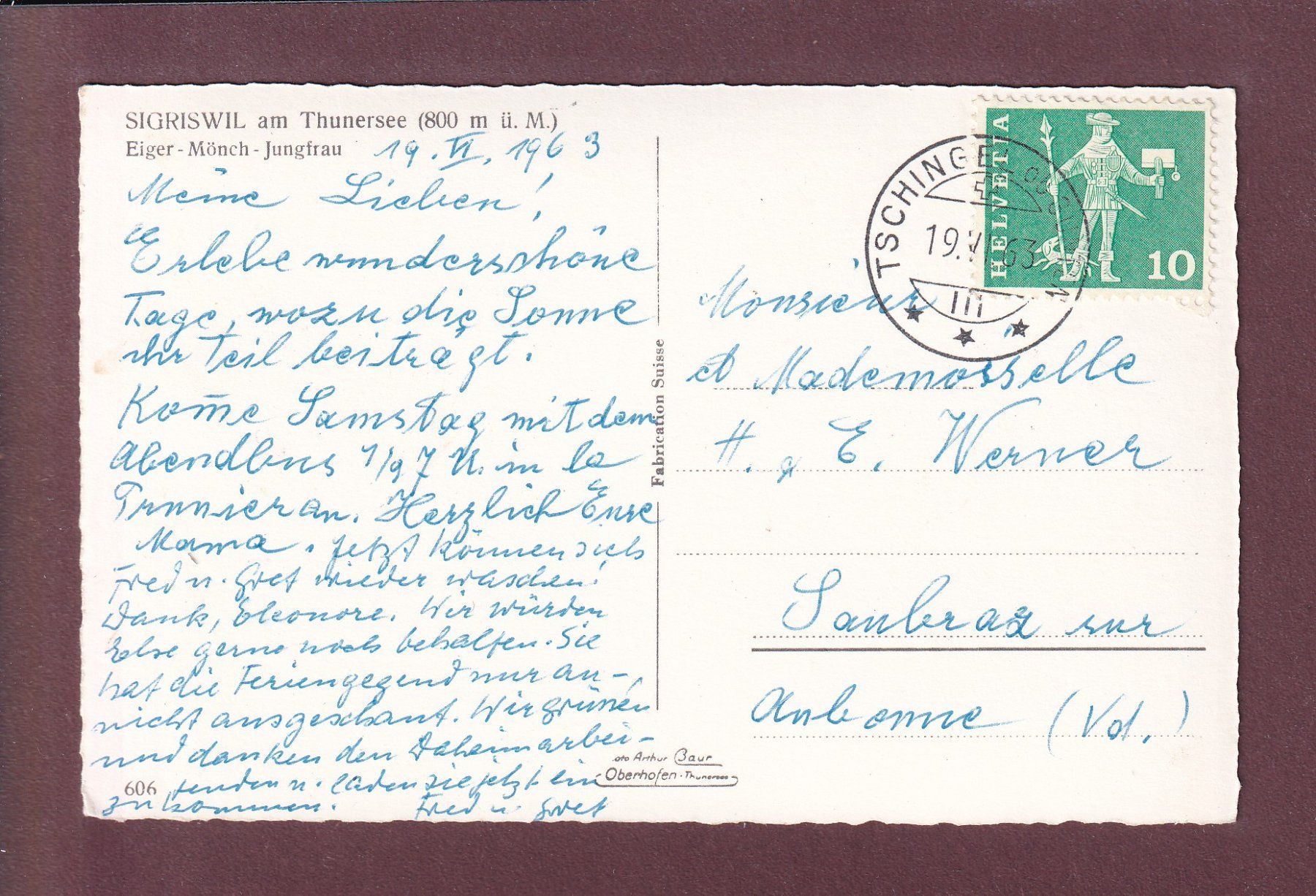 Cartes postales: SIGRISWIL - Kühe - 1963 – D'occasion à Pully par nicecards 1