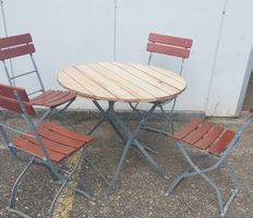 Set Tisch & 4 x Stuhl, Massivholz, Metall, Gastro -709