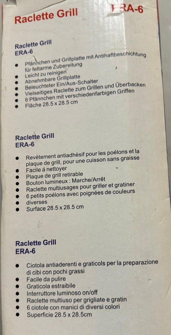 Elettrodomestici da cucina: Raclette Grill ERA- 6 – Nuovo e nell'imballaggio originale da Tägerig venduto da Luri1 1