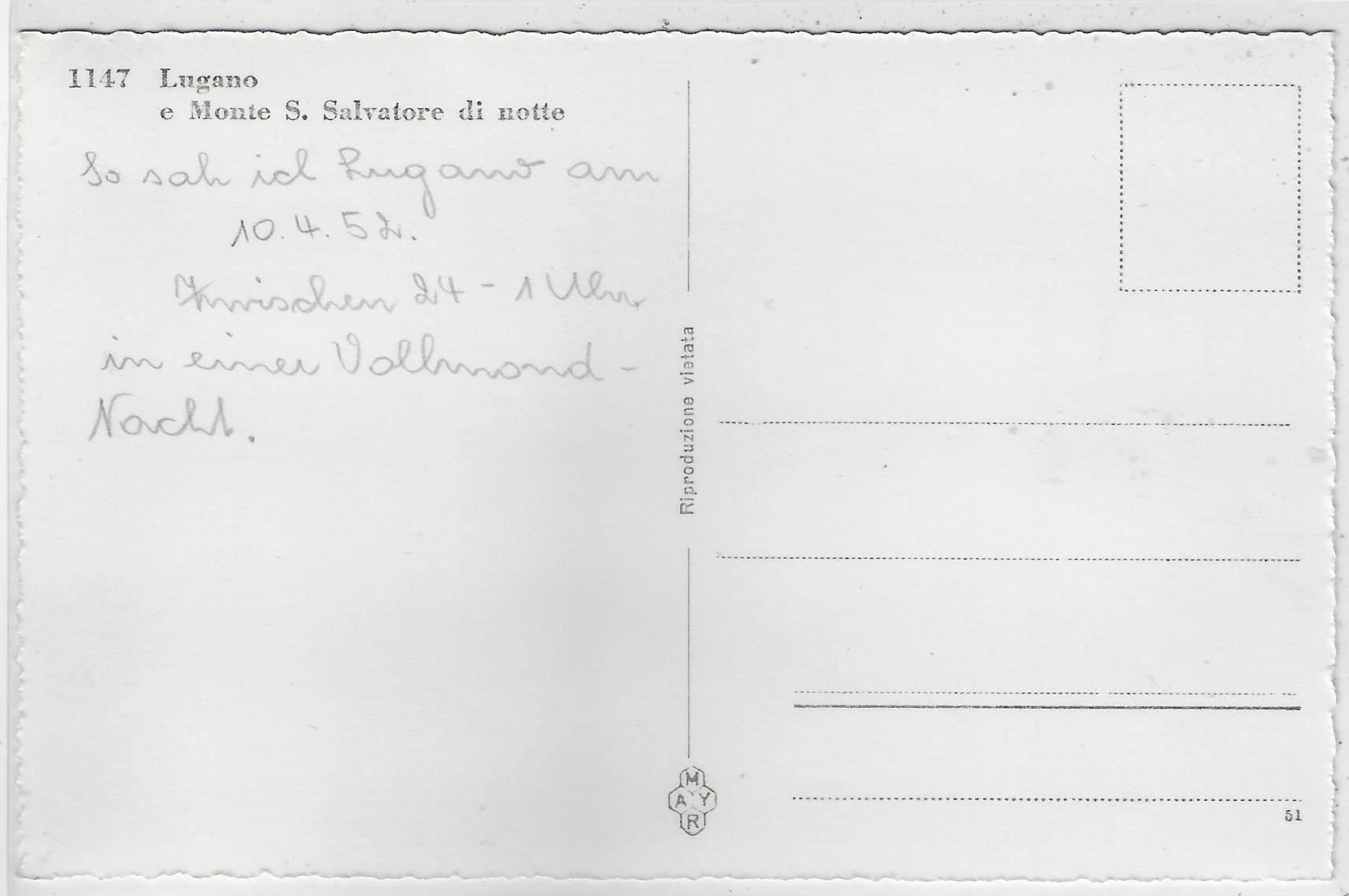 Cartoline postali: Lugano e Monte S. Salvatore di notte – Usato da Ettingen venduto da Kartenplanet 1