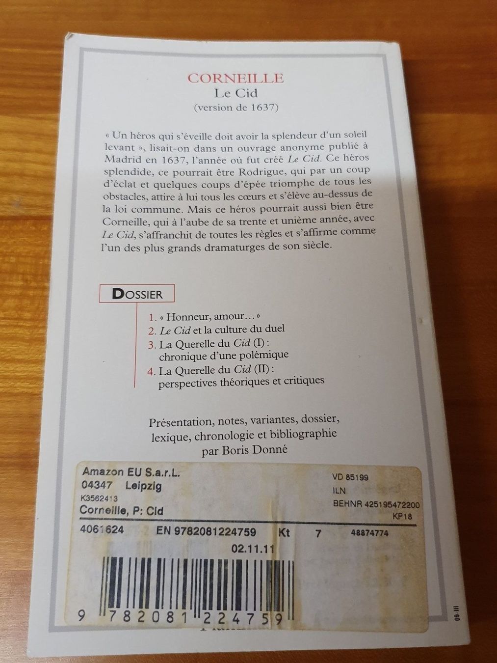 Libri: Corneille - Le cid, avec dossier – Usato da Oberdorf BL venduto da BaldenEagle 1