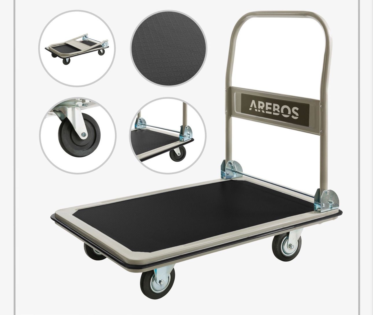 Carrelli di trasporto: Plattformwagen 300kg schwarz-creme – Nuovo e nell'imballaggio originale da Amriswil venduto da JaJa-Express 2