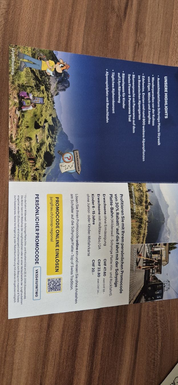 Bons: Schynige Platte Bahn 30% Rabatt – Neuf (Voir description) à Biel/Bienne par Quochung 1