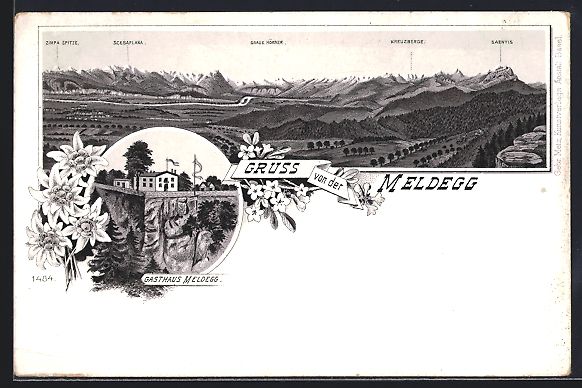 Cartes postales: Litho Meldegg, Gasthaus Meldegg, Panoram – D'occasion à Berlin par bartko-reher