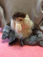 Peluche singe nasique grand brun gris hauteur 25 cm assis