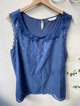 Top sans manches Lauren Conrad bleu imprimé doré taille M