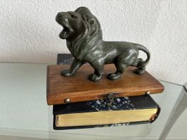 Antik Messing Bronze Löwe Figur Original Alt Massiv