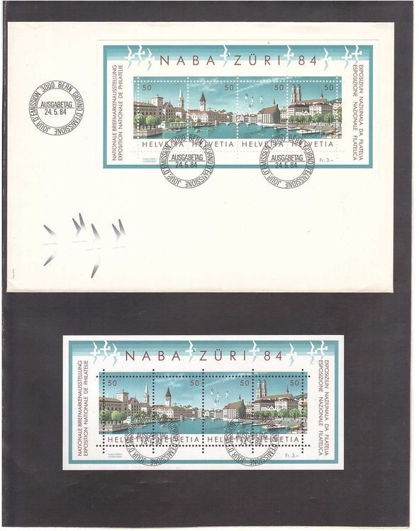 Tutti i francobolli: 1984  FDC  mit Block NABA Zürich + NABA-Block – Usato da Rheinau venduto da loxis