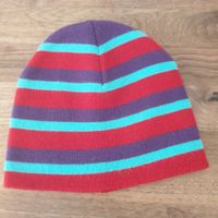 Mütze gestrickt, gestreift rot türkis violett