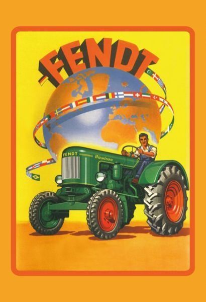 Fendt Schilder: Blechschild-FENDT TRAKTOR 1955 MIT WELTKUGEL – Neu und originalverpackt aus Rupperswil von big-one-sale