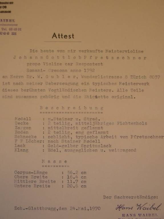 Instruments de musique: Meistervioline J.G.Pfretzschner – D'occasion à Zug par pag_2f72 1