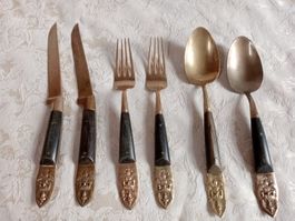 Antikes Siam Besteck-Set 6-teilig SBF Messing/Bronze Holz