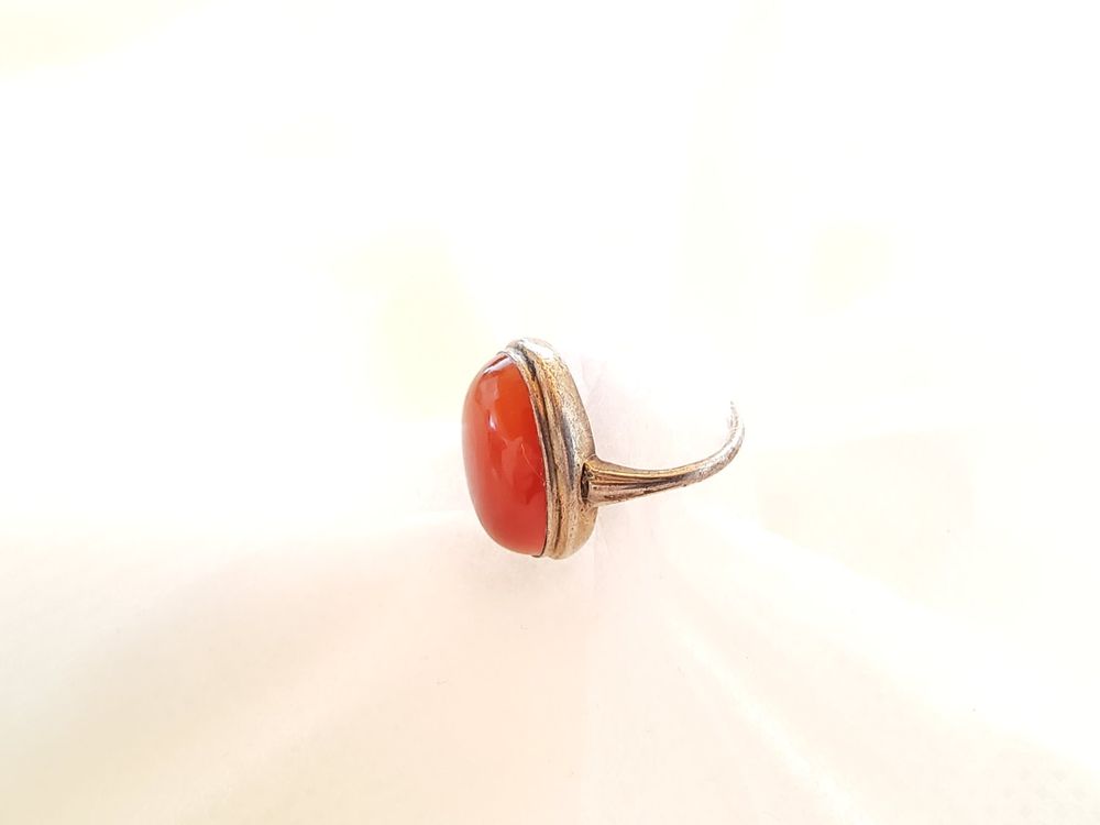 Bague Ancienne En Argent 925 Et Cornaline Taille 56 - Bijou Vintage Argent Massif
