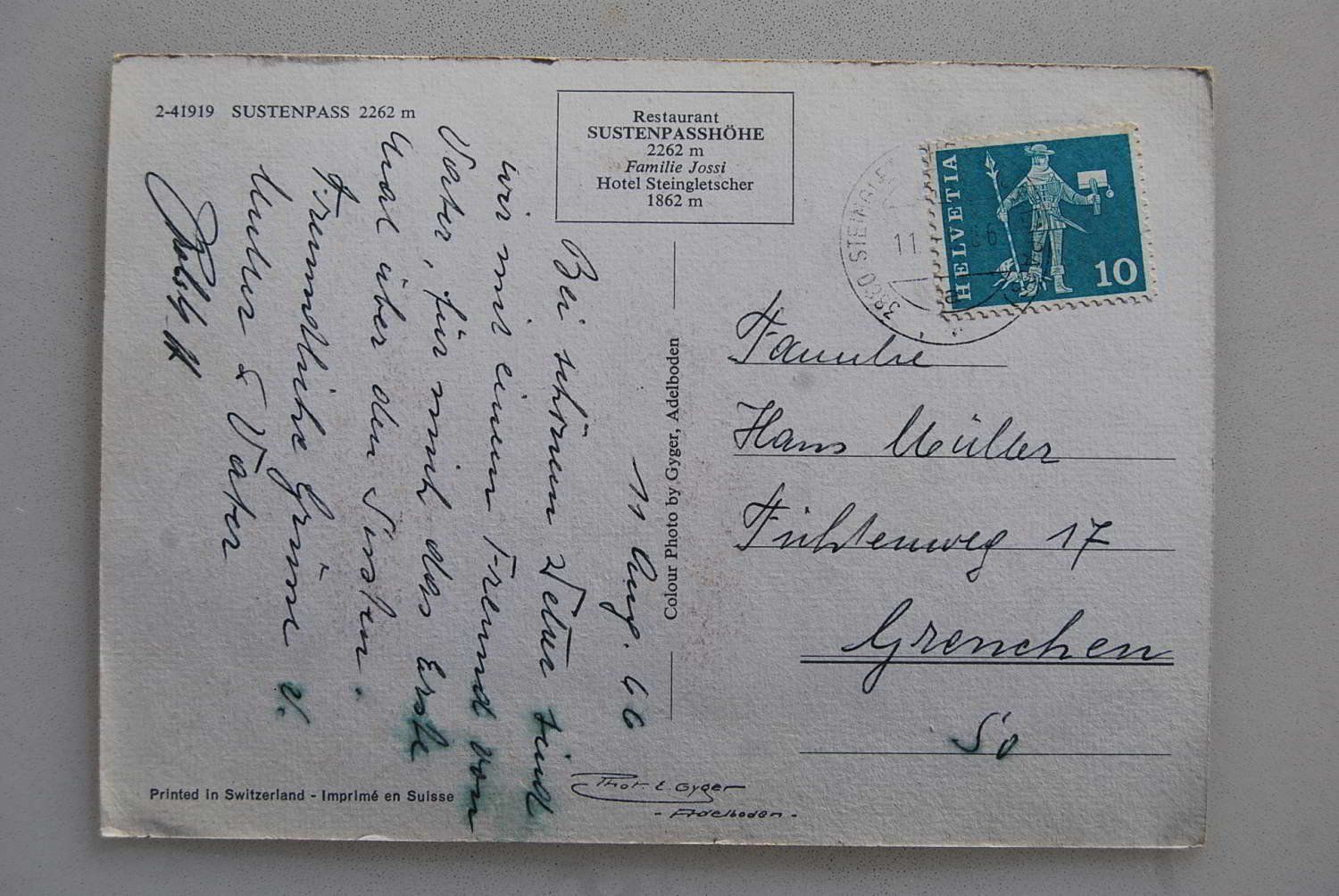 Cartoline postali: AK Sustenpass 2262 m 1966 – Usato da Rüfenacht BE venduto da Toro06 1