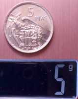 SPANIEN - 5 PESETAS 1957*75  UNZIRKULIERT IN MUENZKARTON