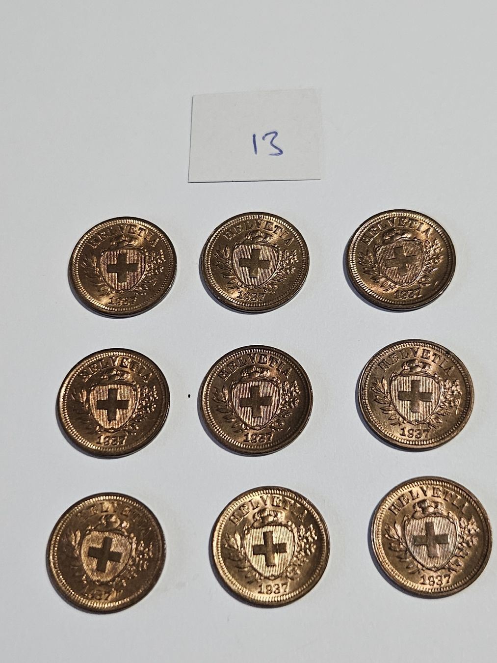 Tutti le monete: 1 Rappen 1937, 9 Stk. – Usato da Pfäffikon ZH venduto da Melibol 1