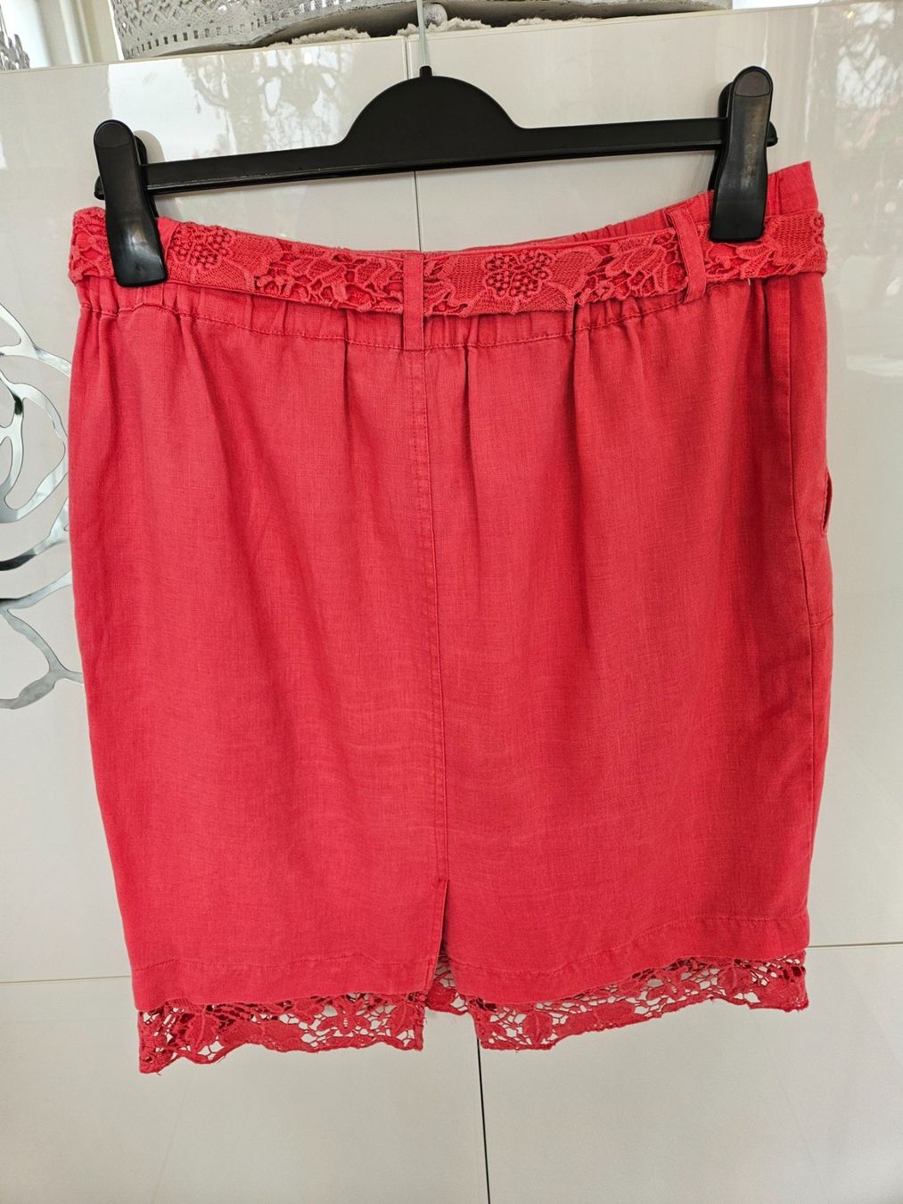 Gonne: Jupe Rock Leinen / Baumwolle Pink mit Spitze Gr. 40 – Usato da Gossau ZH venduto da fashiontwo 4