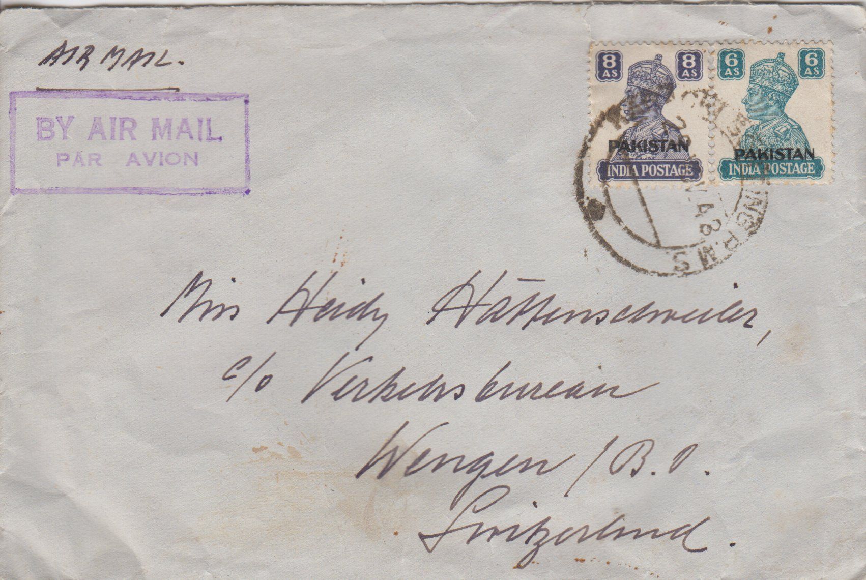 Tutti i francobolli: Luftpost-Brief 1948 PAKISTAN nach WENGEN – Usato da Eschlikon TG venduto da PhilCon