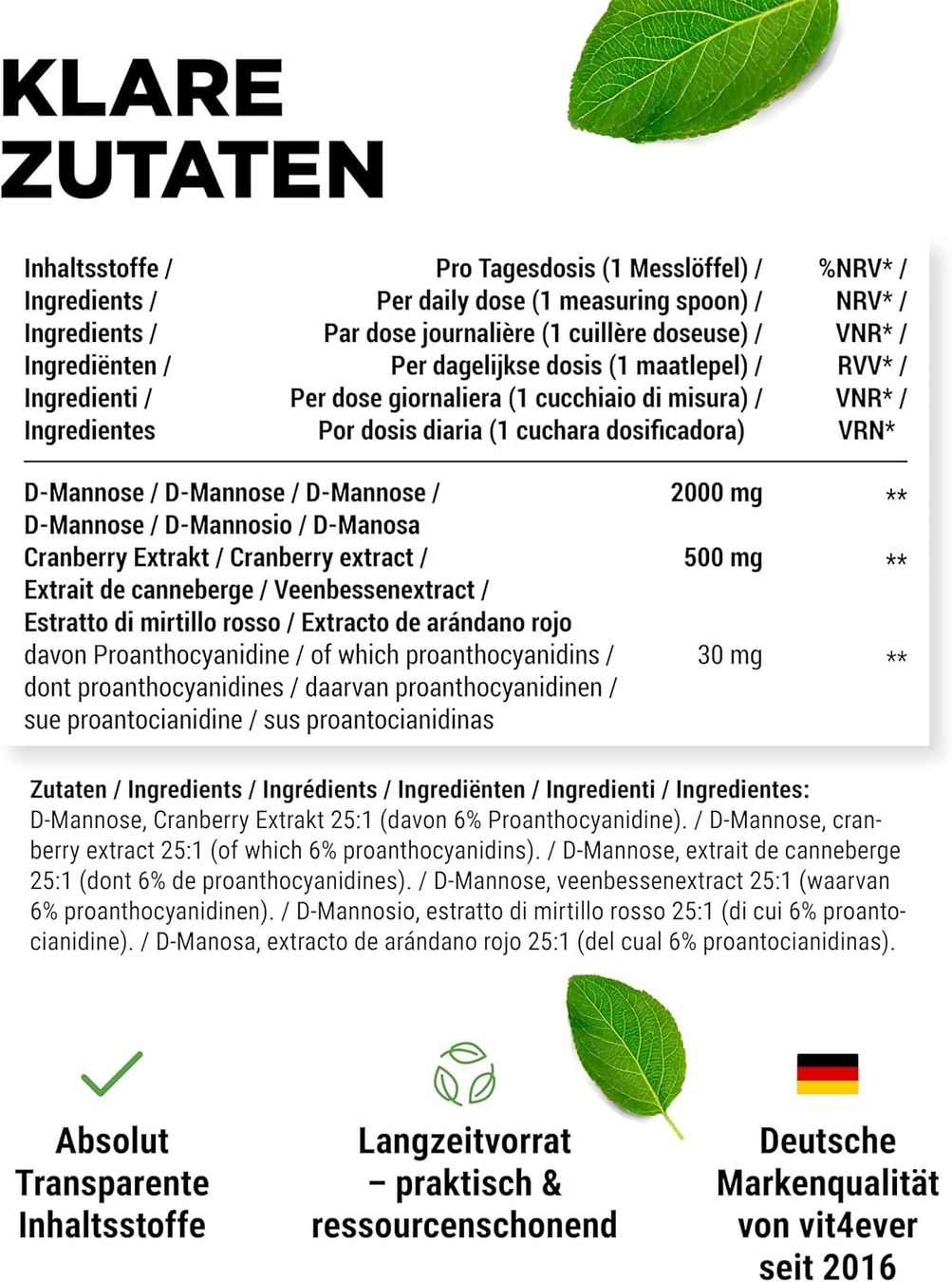 Cibi & Specialità: Vit4ever D-Mannose Cranberry Pulver 300g – Nuovo e nell'imballaggio originale da Suhr venduto da SchnapperCH 4