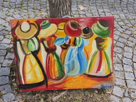 Gemälde Frauen mit Hut Acryl auf Leinwand mit  signier