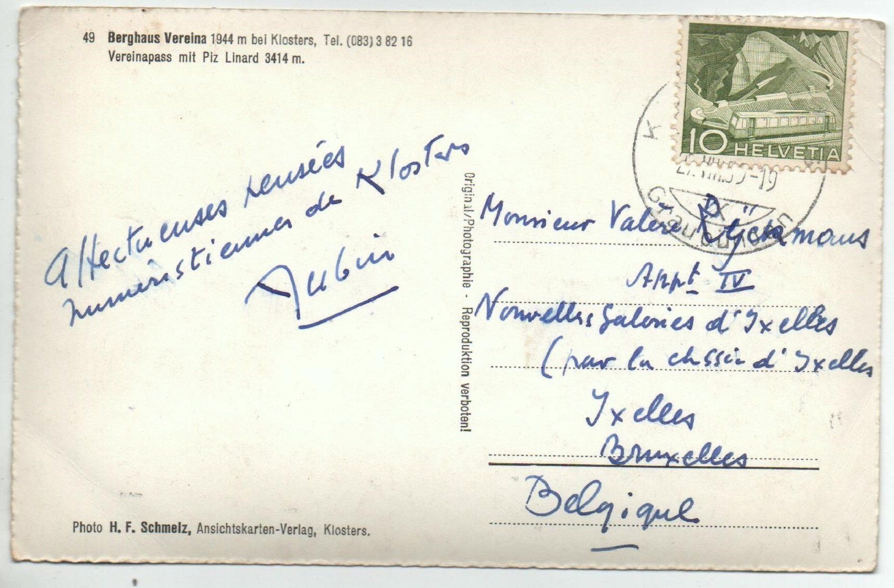 Cartoline postali: KLOSTERS Berghaus Vereina – Usato da Jona venduto da philajona 1