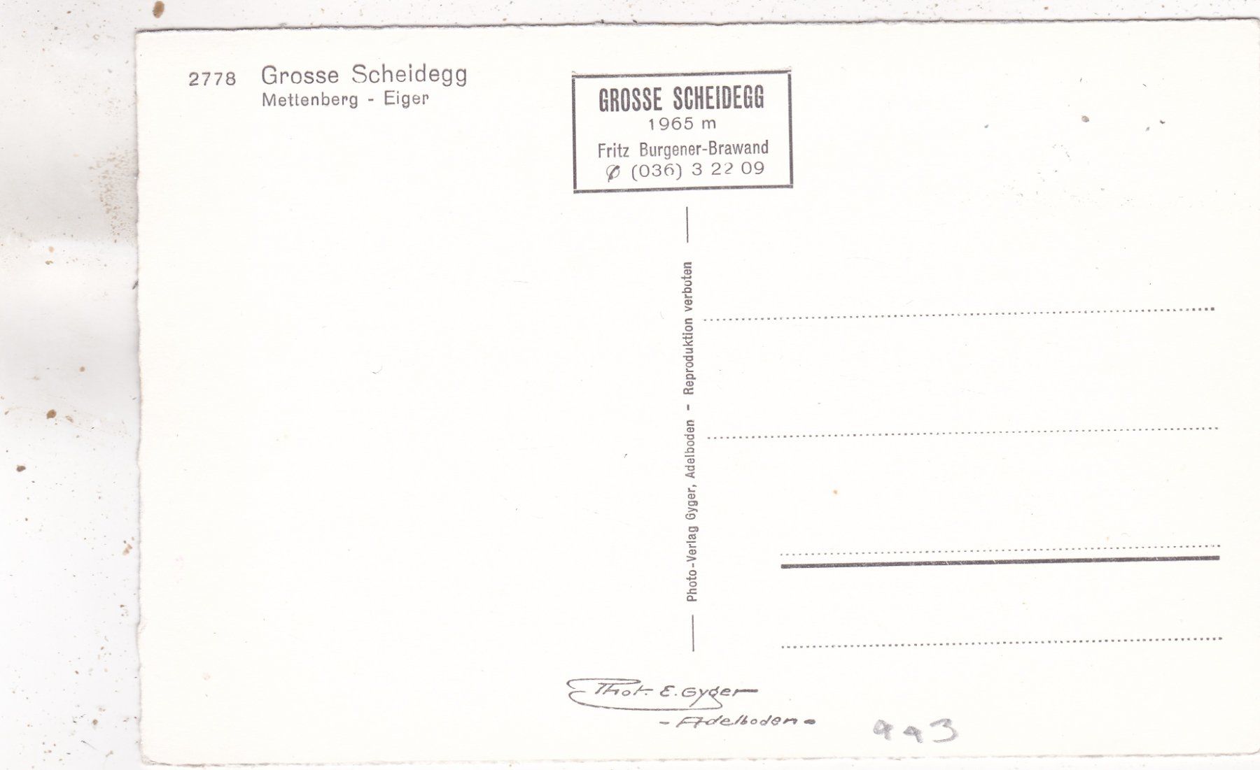 Cartoline postali: Grosse Scheidegg Mettenberg Eiger – Usato da Herisau venduto da Lisegrat2008 1