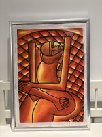 Kunst Bild abstrakte Figur gerahmt gebraucht guter Zustand