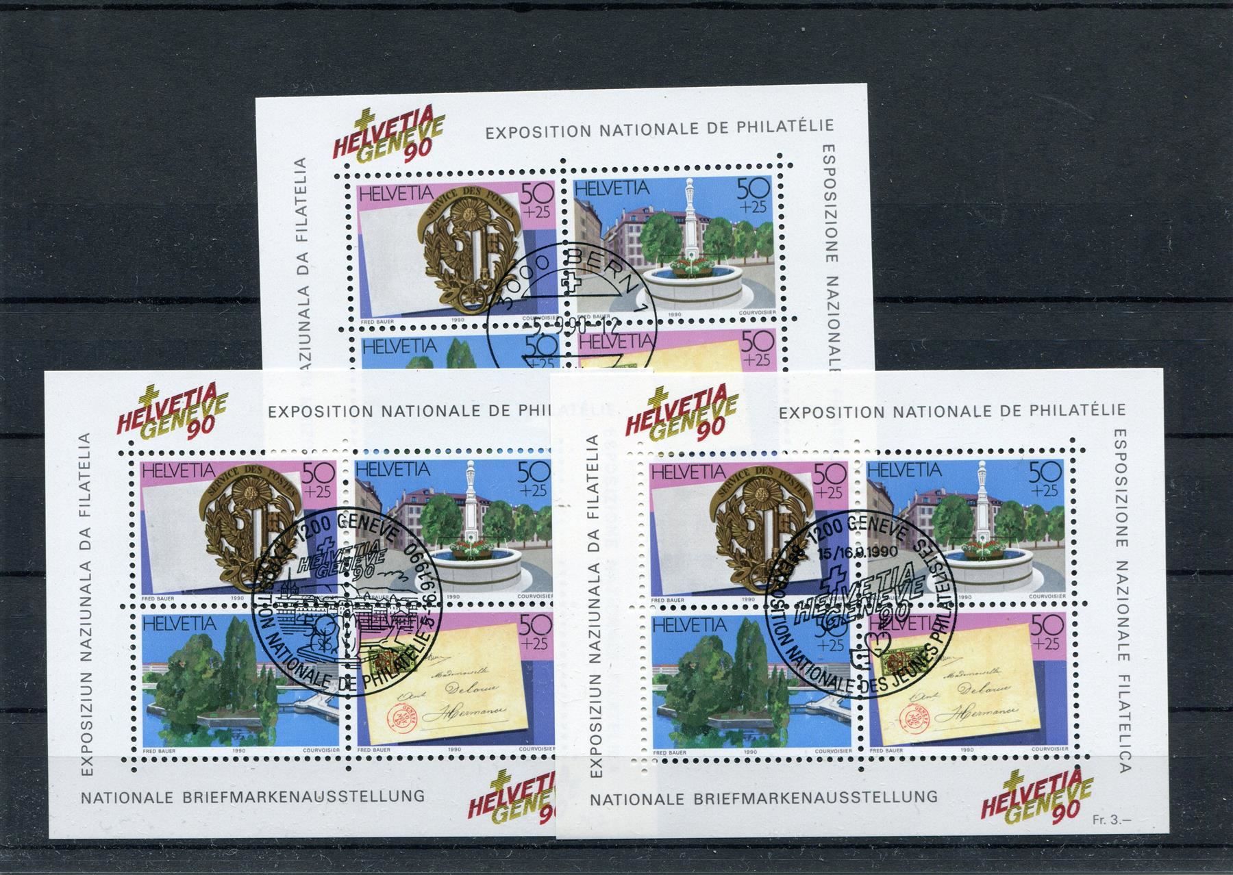Alle Briefmarken: 1990 Genf 90 3 Blöcke m. versch. Stempel – Gebraucht aus Winterthur von Kyoung