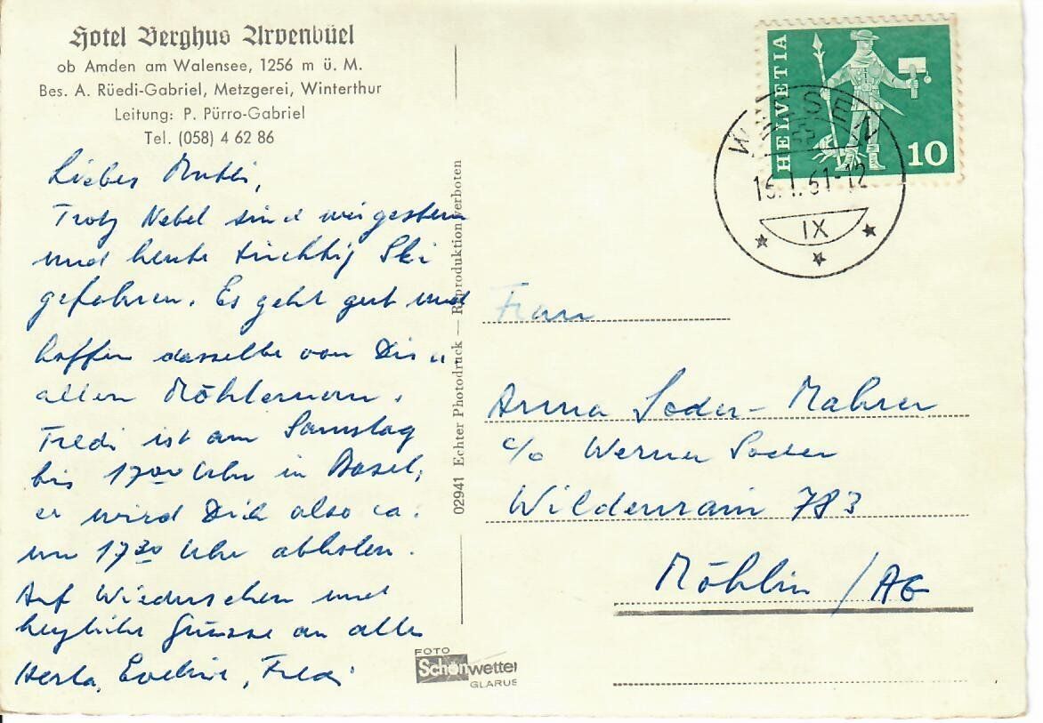 Cartoline postali: Hotel Berghus Arvenbüel ob Amden – Usato da Hochdorf venduto da Ziegel-16 1