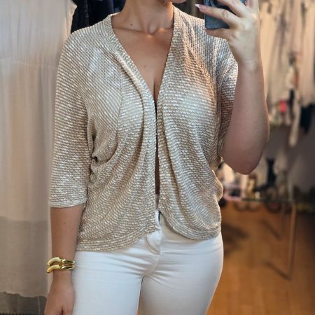 Strick Cardigan Creme Beige S/M Feinstrick Elegant