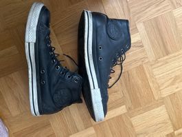 Converse All Star Leder Hi Schwarz Gr. 8 Top Zustand!