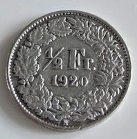 1/2 Franken 1920 Helvetia Münze Silber guter Zustand