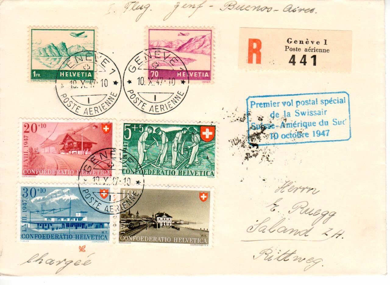 Tutti i francobolli: Flugpost , Genf - Buenos Aires 1947 – Usato da Wolhusen venduto da Curver9