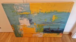 Abstract Art Print Yellow Blue "Canari" Canvas