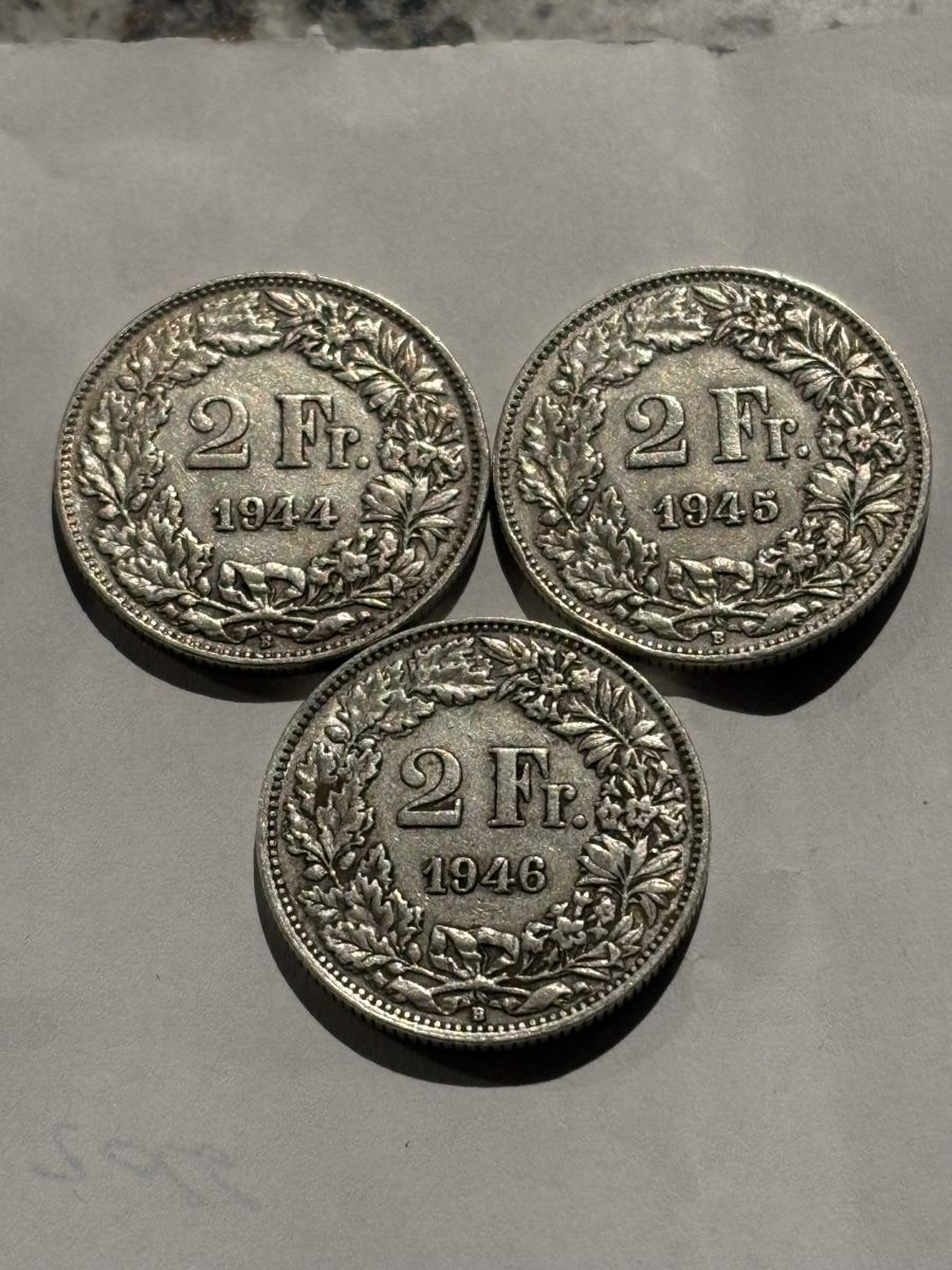 Tutti le monete: 3x 2 Franken 1944 1945 1946 Silber – Usato da Dietwil venduto da Stefu810
