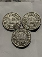 3x 2 Franken 1944 1945 1946 Silber