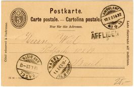 ÄFFLIGEN - seltener Balkenstempel auf Postkarte nach BASEL
