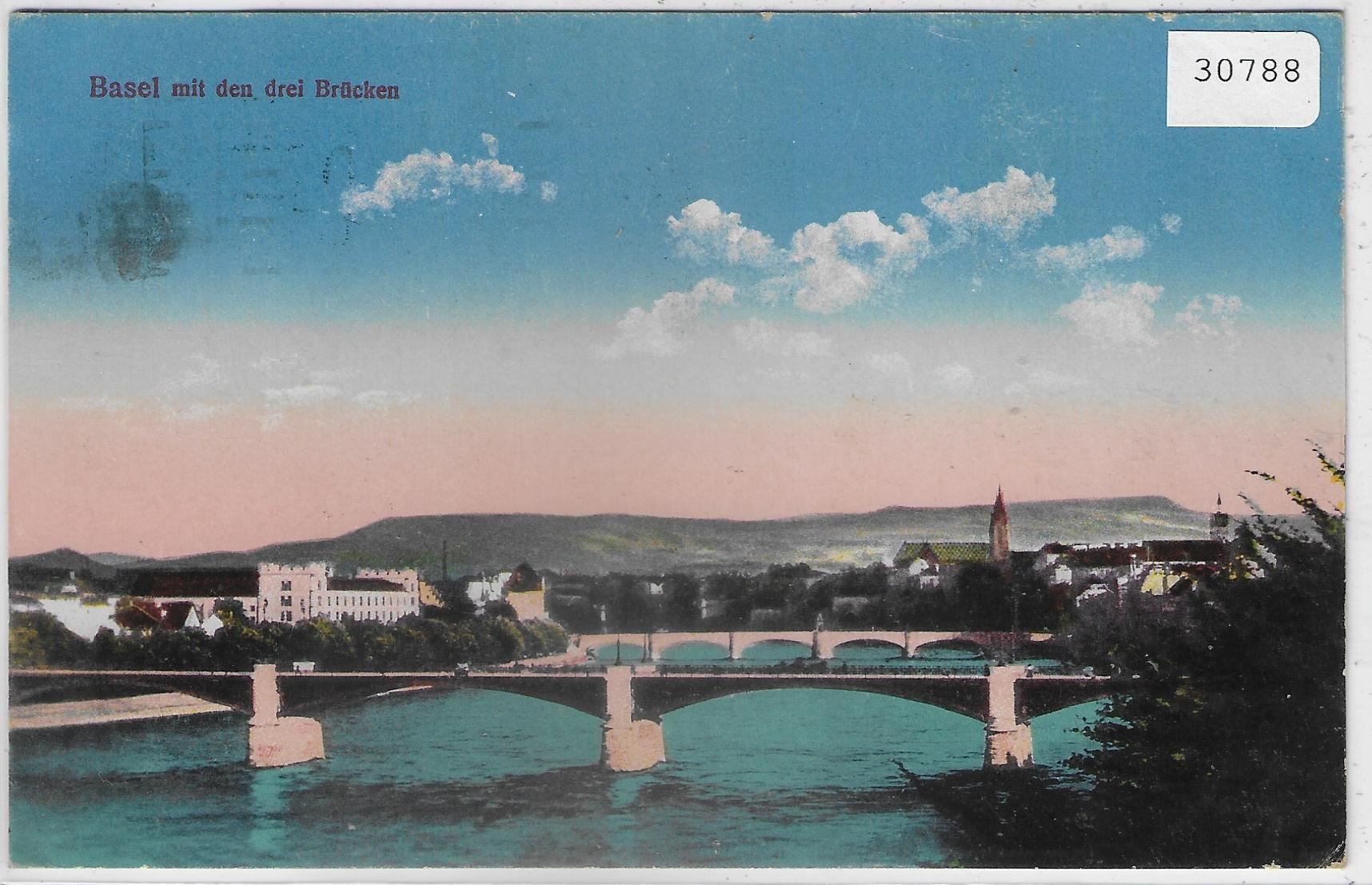 Ansichtskarten: Basel mit den drei Brücken - Litho – Gebraucht aus Ettingen von Kartenplanet